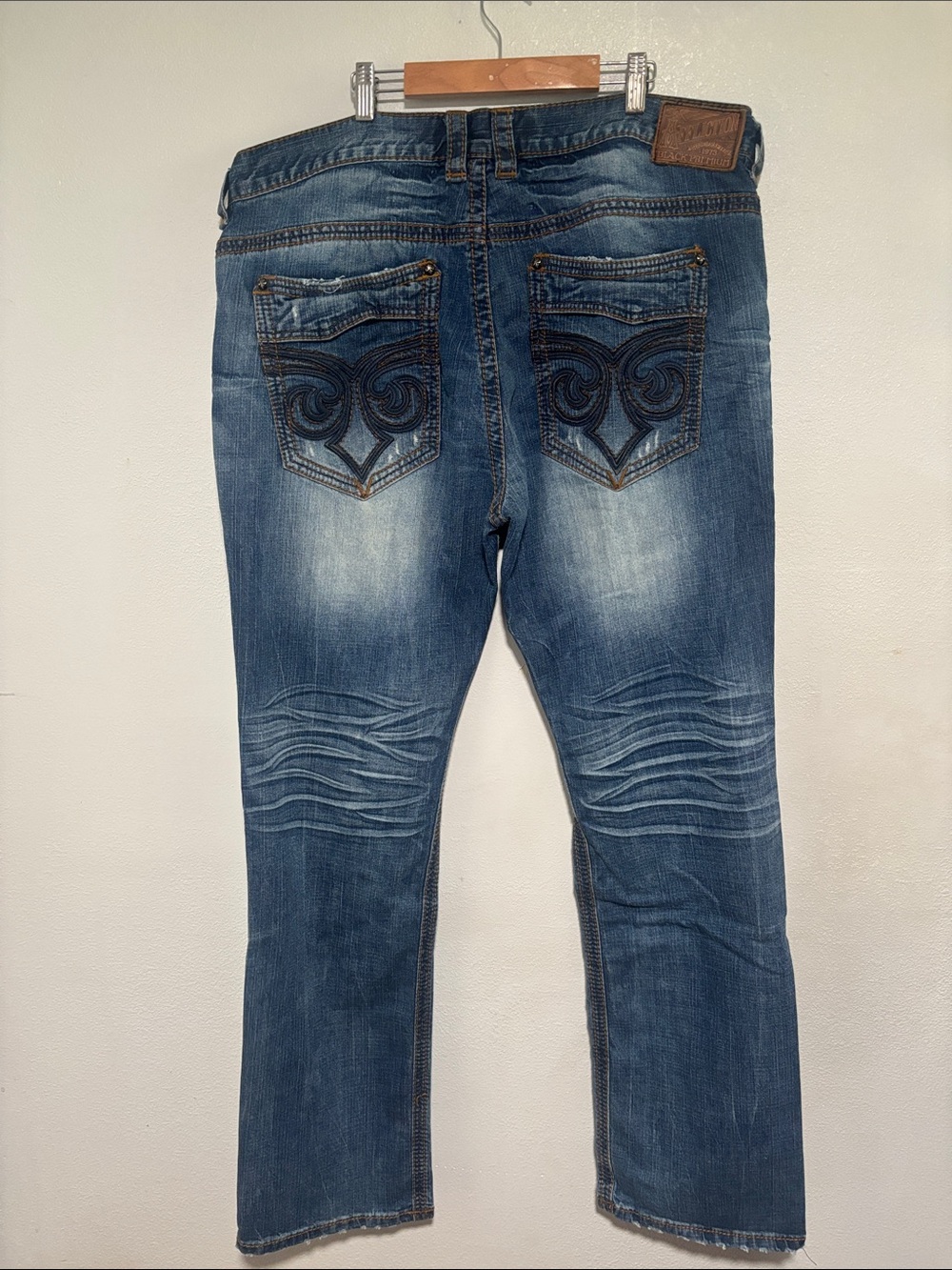 Affliction Men's Distressed Blue Straight Jeans - Picture 2 of 4